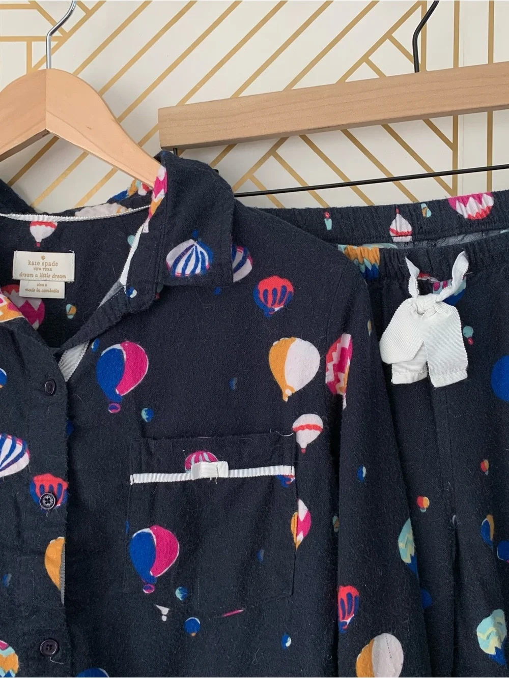 Kate Spade cotton blend Hot Air Balloon Sleep Set pajamas PJs pajama set bold S